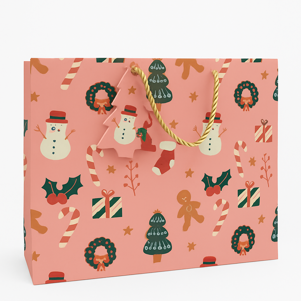 Pink Christmas Paper Gift Bags, Pack of 5