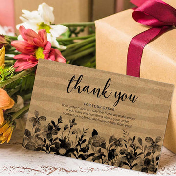 Brown Floral Thank You Card, Pack of 50