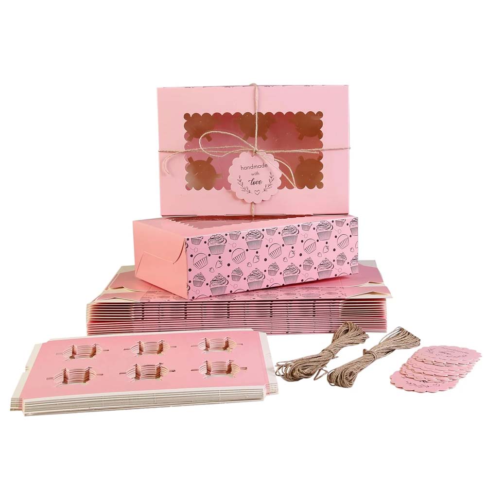 Pink Cupcake Box For 6, Pack of 10/20