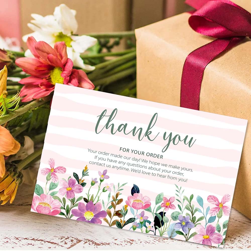 Pink Floral Thank You Card, Pack of 50