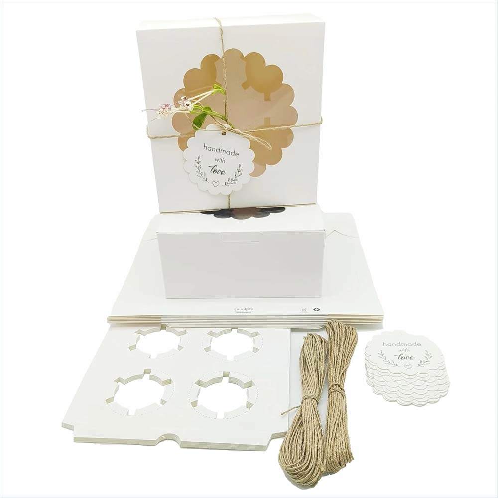 White Cupcake Box For 4, Pack of 10/20