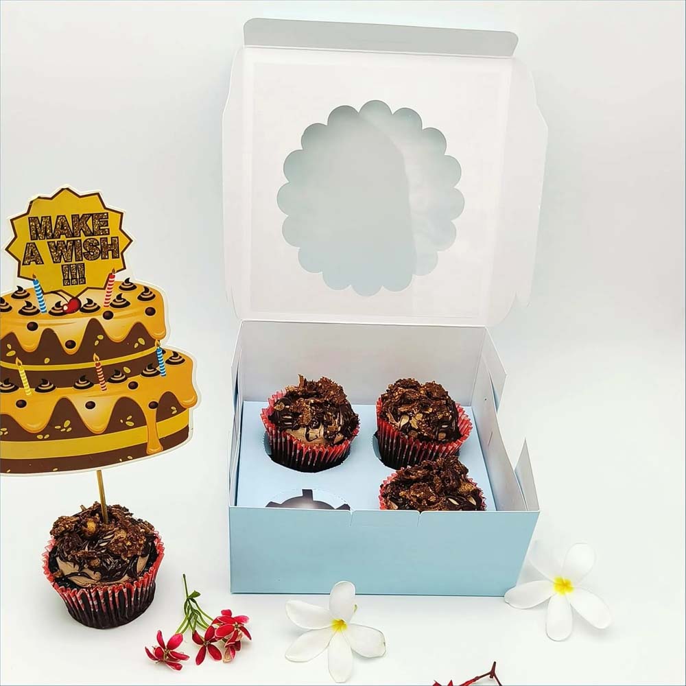 Blue Cupcake Box For 4, Pack of 10/20