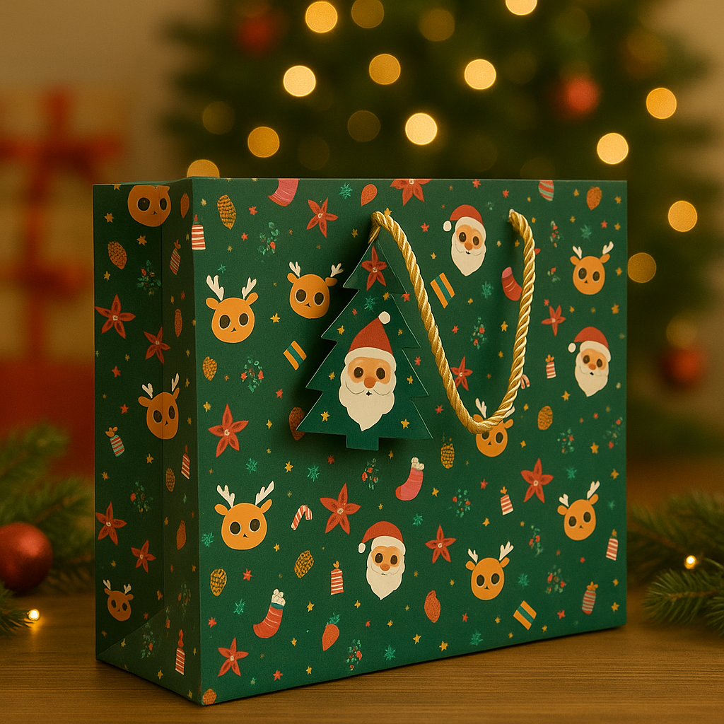 Green Christmas Paper Gift Bags, Pack of 5