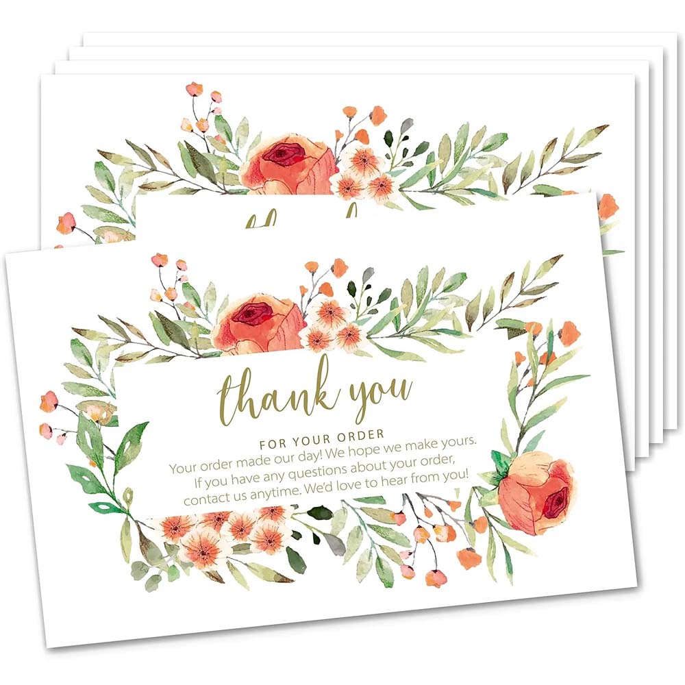 Orange Floral Thank You Card, Pack of 50