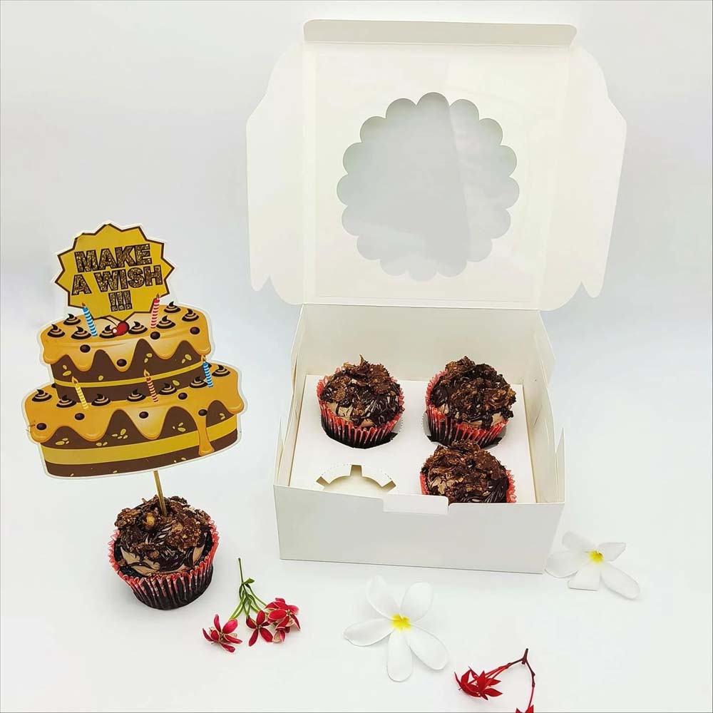 White Cupcake Box For 4, Pack of 10/20