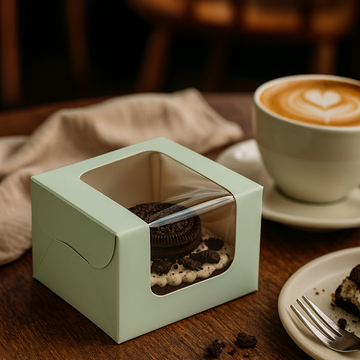 Green Bakery Box with Window, Pack of 20, for Brownie, Donut, Ladoos