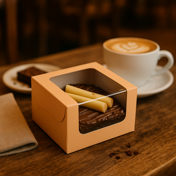 Brown Bakery Box with Window, Pack of 20, for Brownie, Donut, Ladoos, Chocolates, Macarons, Size 3.25x3.25x2 inches