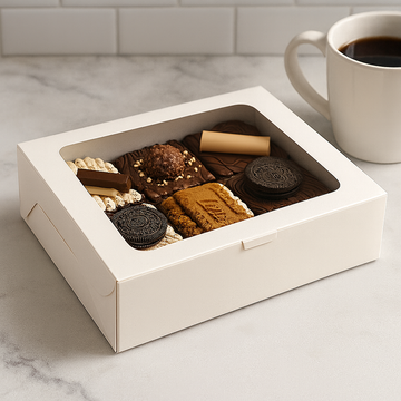White Color Bakery Box with Window for 6 Brownies
