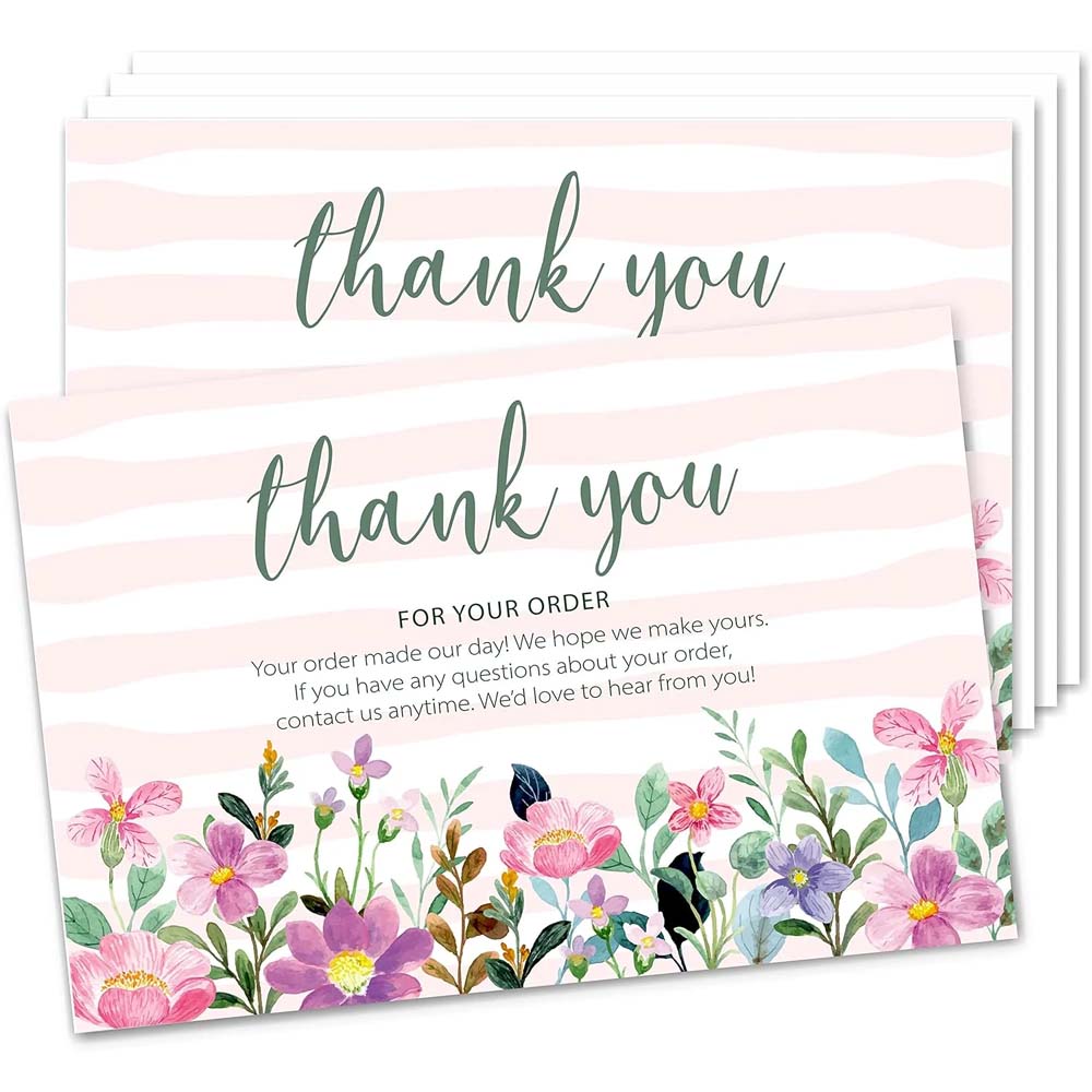 Pink Floral Thank You Card, Pack of 50