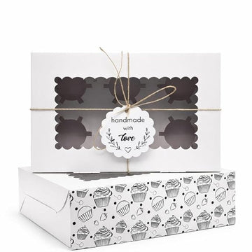 White Printed Cupcake Box For 6, Pack of 10/20