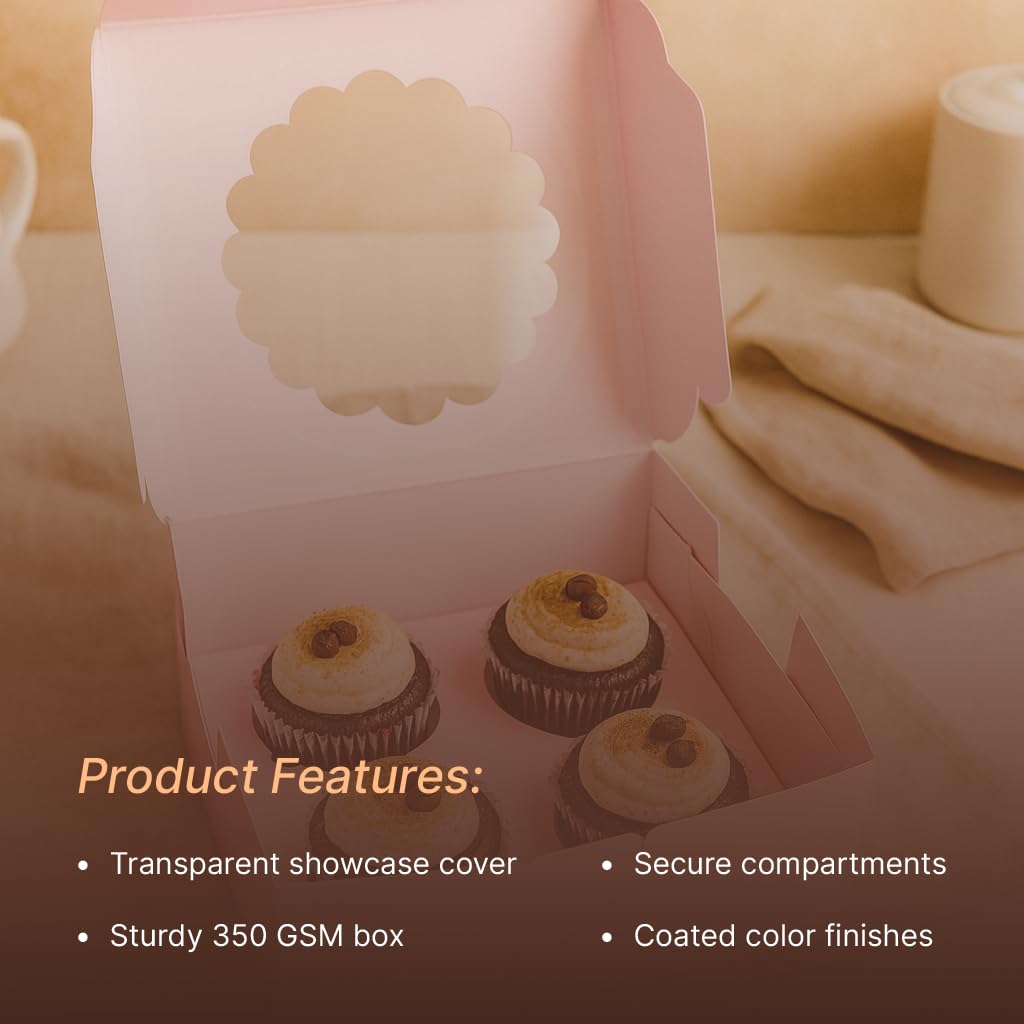 Pink Cupcake Box For 4, Pack of 10/20
