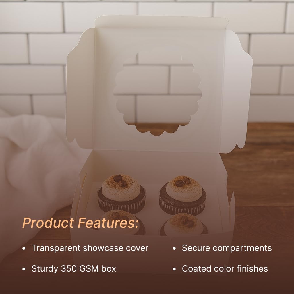 White Cupcake Box For 4, Pack of 10/20