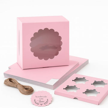 Pink Cupcake Box For 4, Pack of 10/20