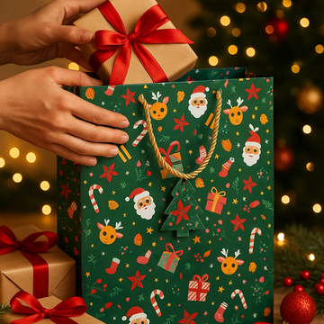 Green Christmas Paper Gift Bags, Pack of 5