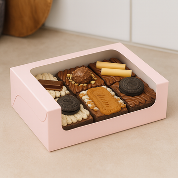 Pink Color Bakery Box with Window for 6 Brownies