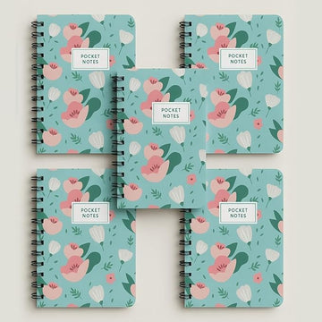 Blue Floral Wirobound Pocket Notebook (A6), Pack of 5