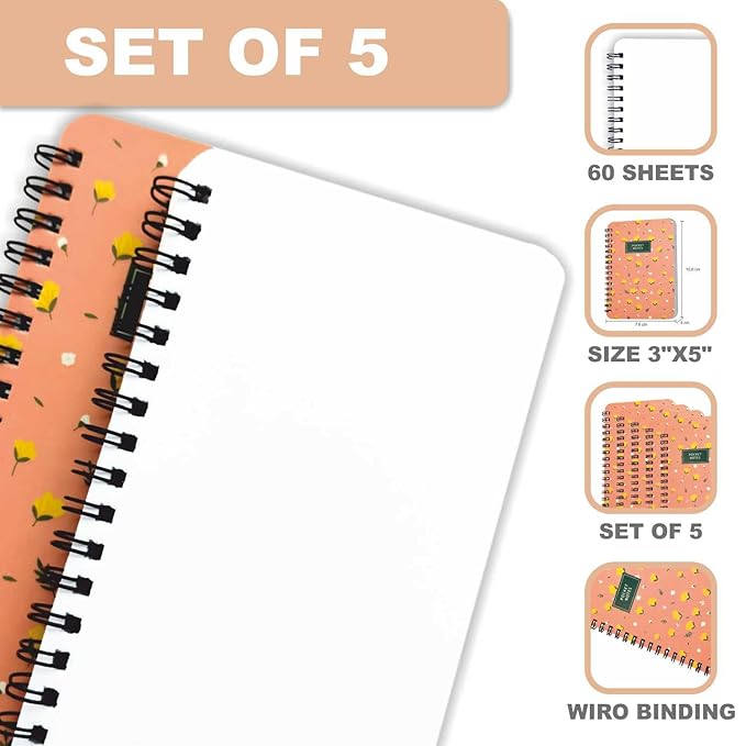 Peach Color Pocket Size Notepad Diary, Pack of 5