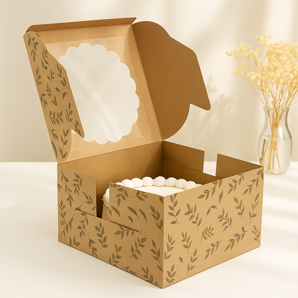 Black Print Cake Box with Window – For 1/2 kg Cakes