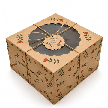 Red Print Cake Box with Window – For 1/2 kg Cakes