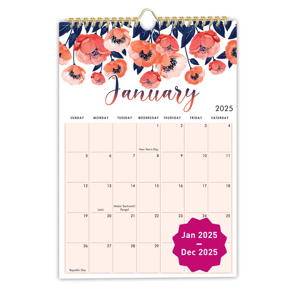 Floral Wall Calendar 2025