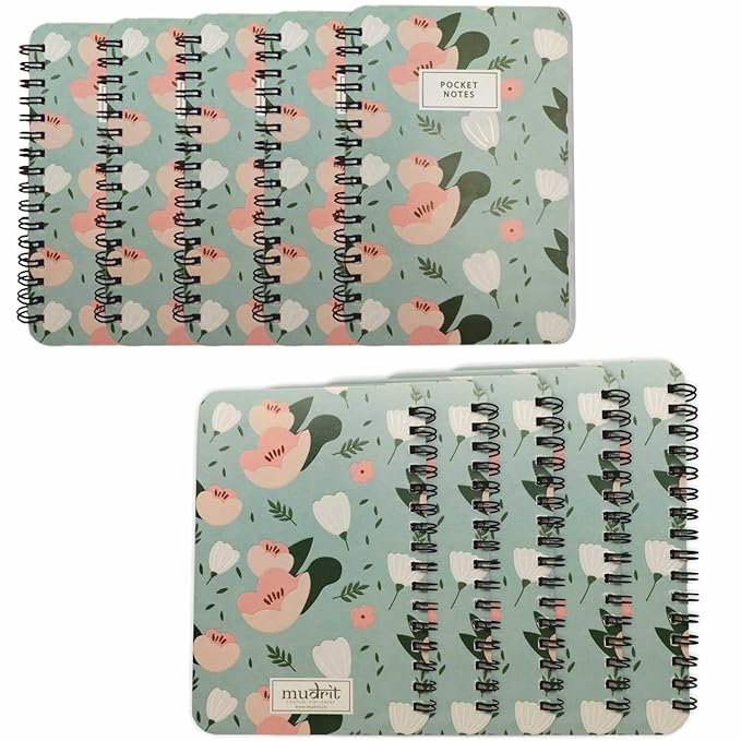 Blue Floral Wirobound Pocket Notebook (A6), Pack of 5