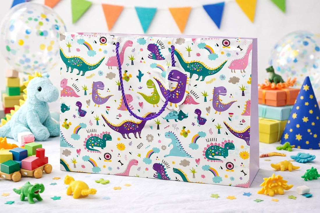 Dinosaur Gift Carry Bags with Cute Tags (Pack of 5)